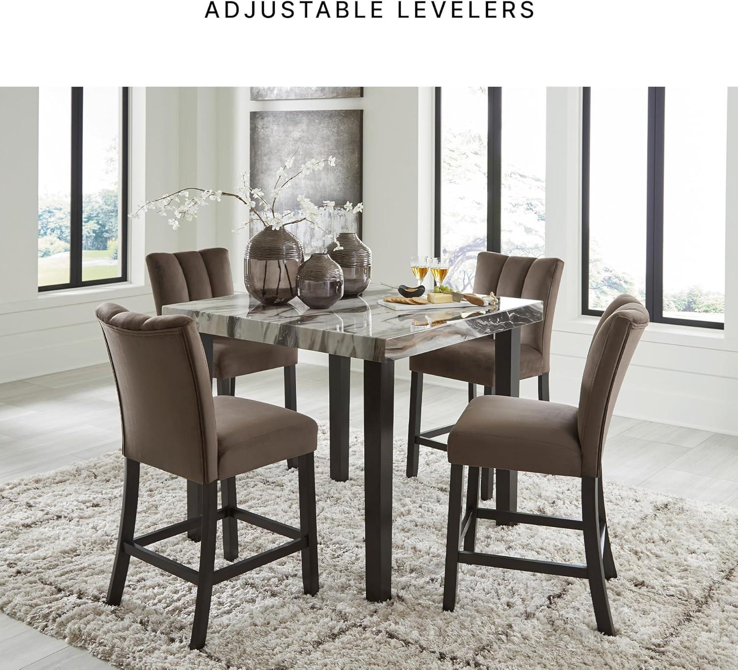 imageSignature Design by Ashley Jazmore Contemporary Velvet Upholstered Counter Height Bar Stool with Footrest and Adjustable Levelers Set of 2 Dark Brown amp BlackUpholsered Brown
