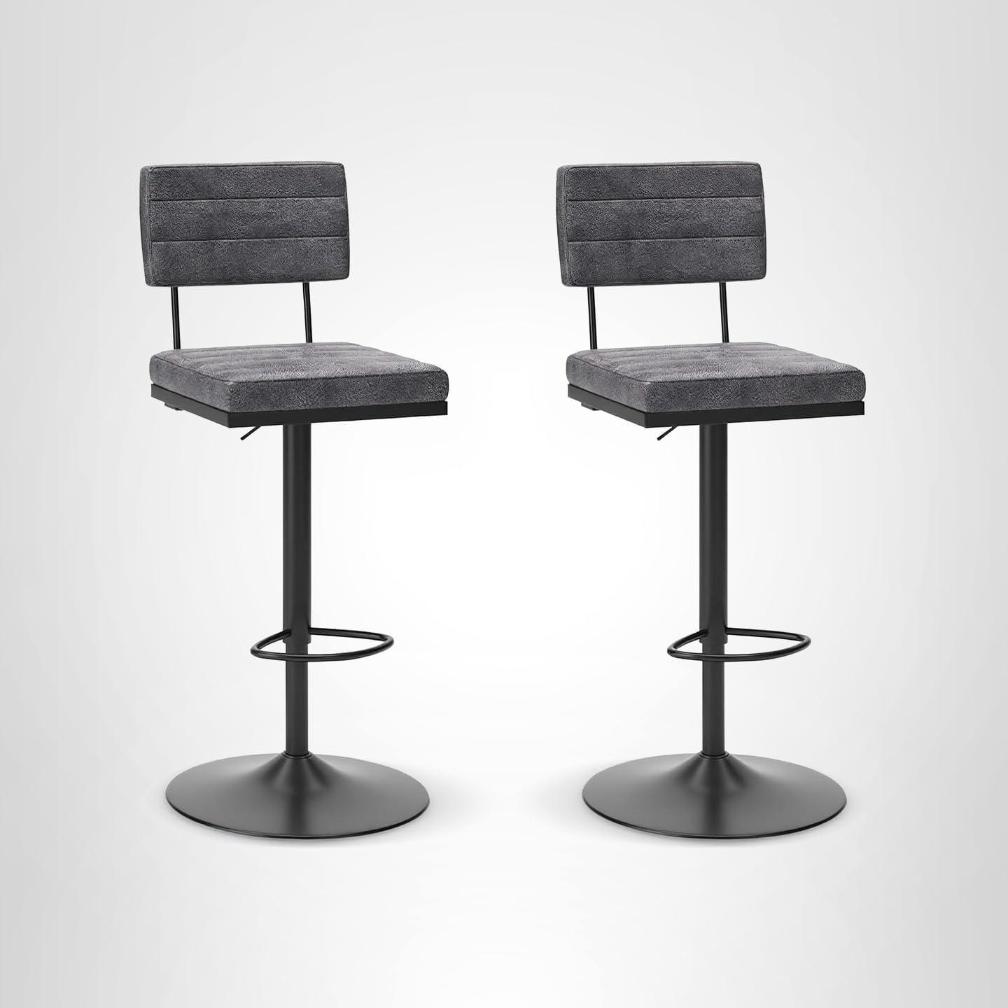 imageSignature Design by Ashley Jazmore Contemporary Velvet Upholstered Counter Height Bar Stool with Footrest and Adjustable Levelers Set of 2 Dark Brown amp BlackGrey