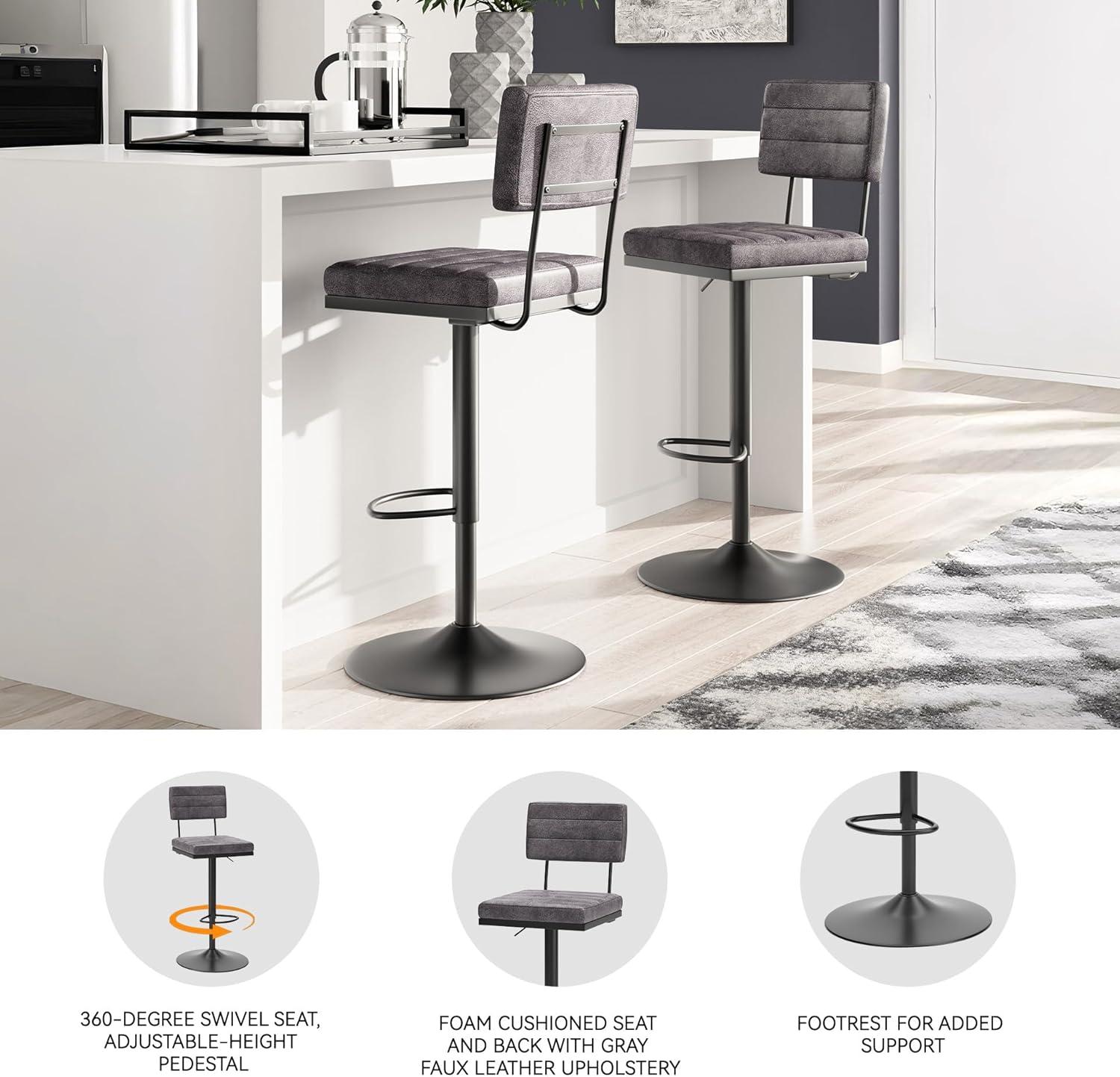imageSignature Design by Ashley Jazmore Contemporary Velvet Upholstered Counter Height Bar Stool with Footrest and Adjustable Levelers Set of 2 Dark Brown amp BlackGrey