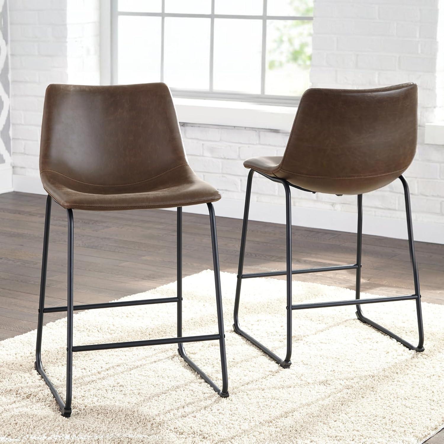 imageSignature Design by Ashley Jazmore Contemporary Velvet Upholstered Counter Height Bar Stool with Footrest and Adjustable Levelers Set of 2 Dark Brown amp BlackBrownBlack