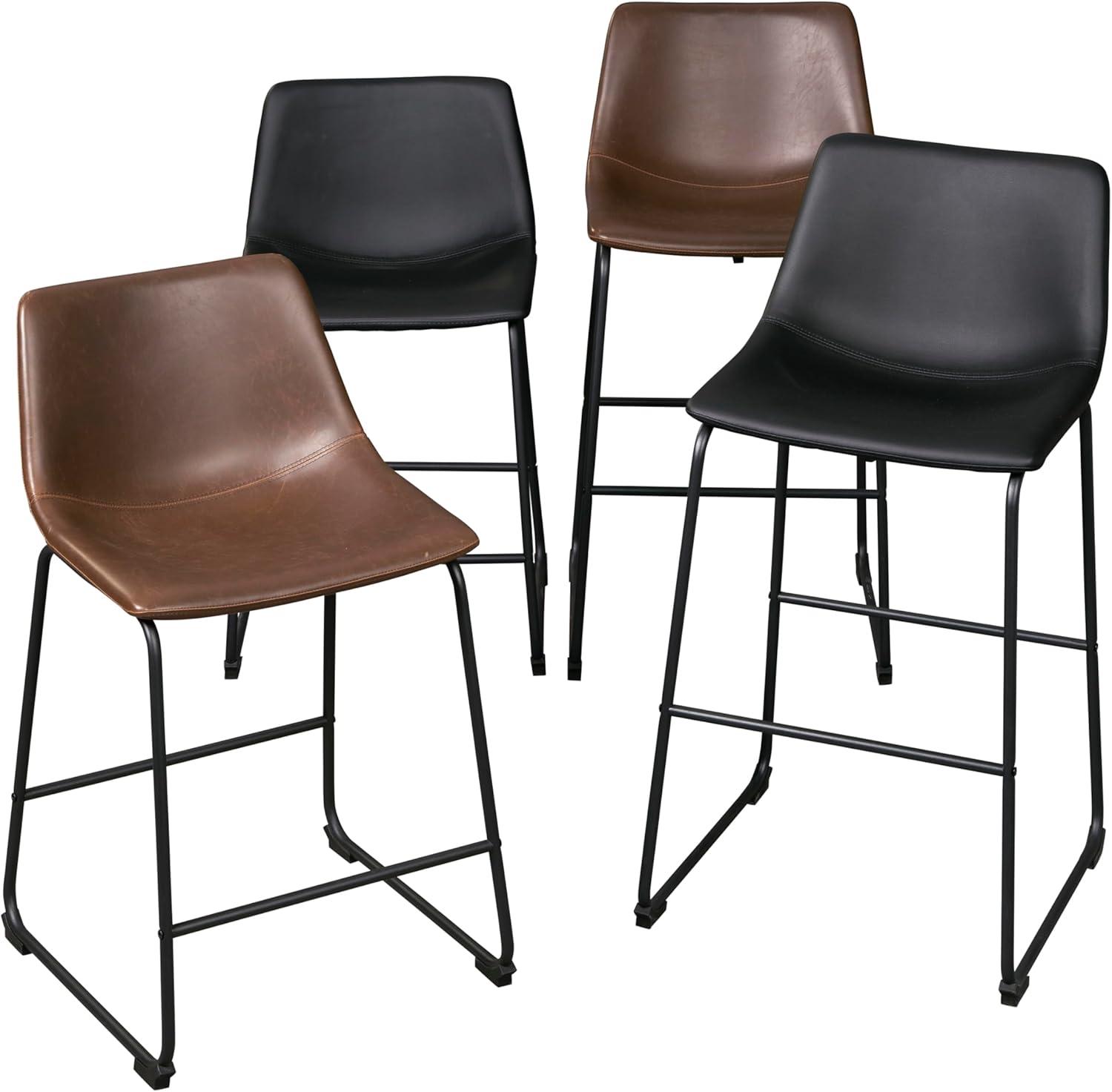 imageSignature Design by Ashley Jazmore Contemporary Velvet Upholstered Counter Height Bar Stool with Footrest and Adjustable Levelers Set of 2 Dark Brown amp BlackBlack