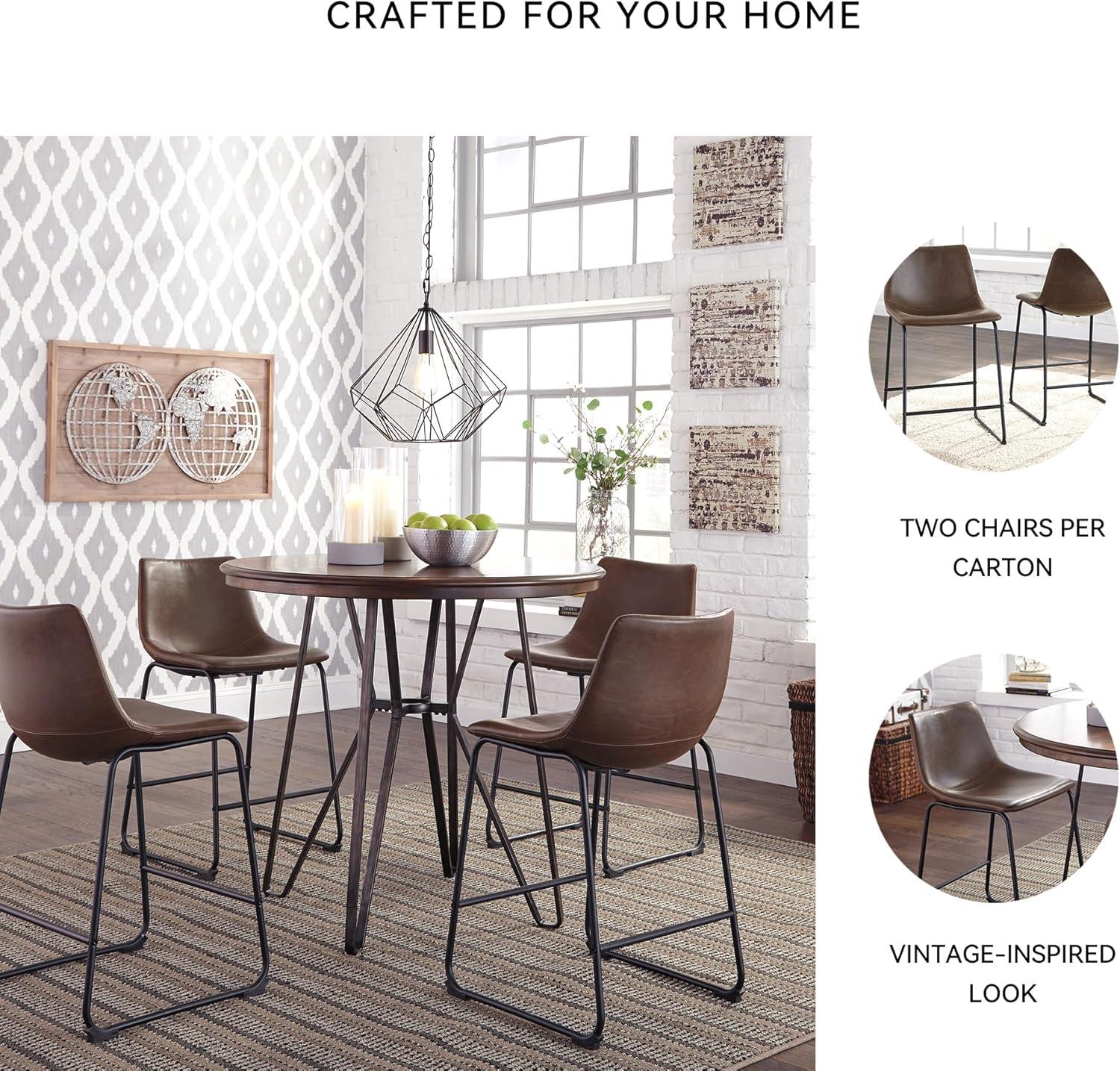 imageSignature Design by Ashley Jazmore Contemporary Velvet Upholstered Counter Height Bar Stool with Footrest and Adjustable Levelers Set of 2 Dark Brown amp BlackBrownBlack