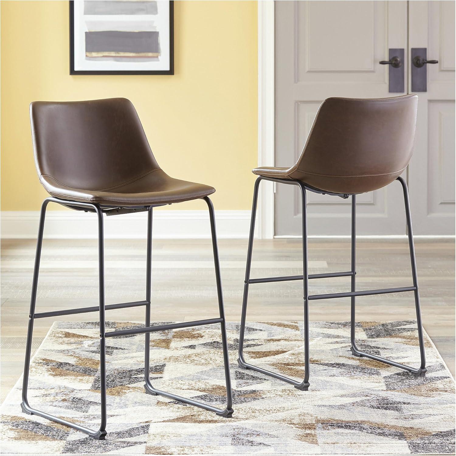 imageSignature Design by Ashley Jazmore Contemporary Velvet Upholstered Counter Height Bar Stool with Footrest and Adjustable Levelers Set of 2 Dark Brown amp BlackBrown