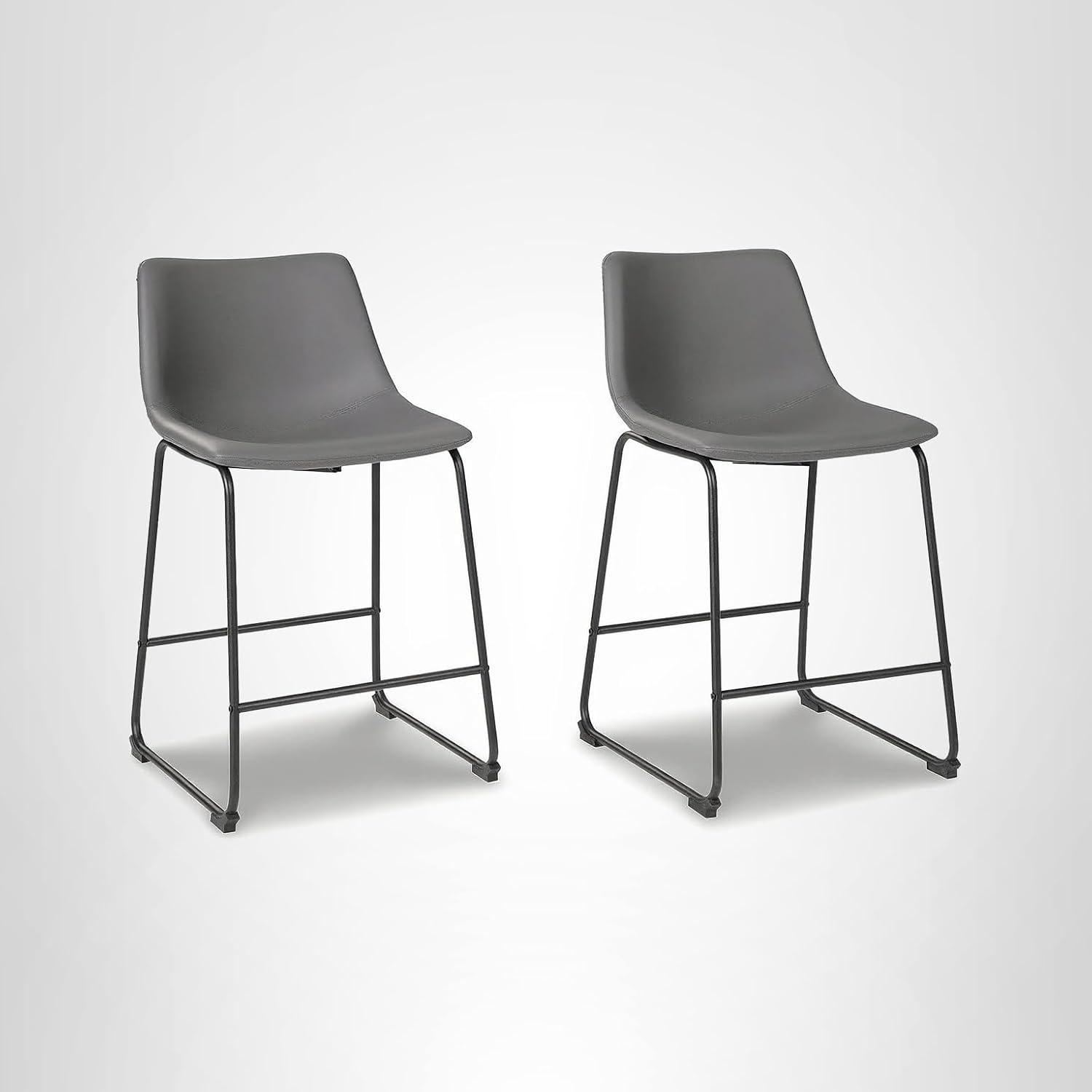 imageSignature Design by Ashley Jazmore Contemporary Velvet Upholstered Counter Height Bar Stool with Footrest and Adjustable Levelers Set of 2 Dark Brown amp BlackGrey