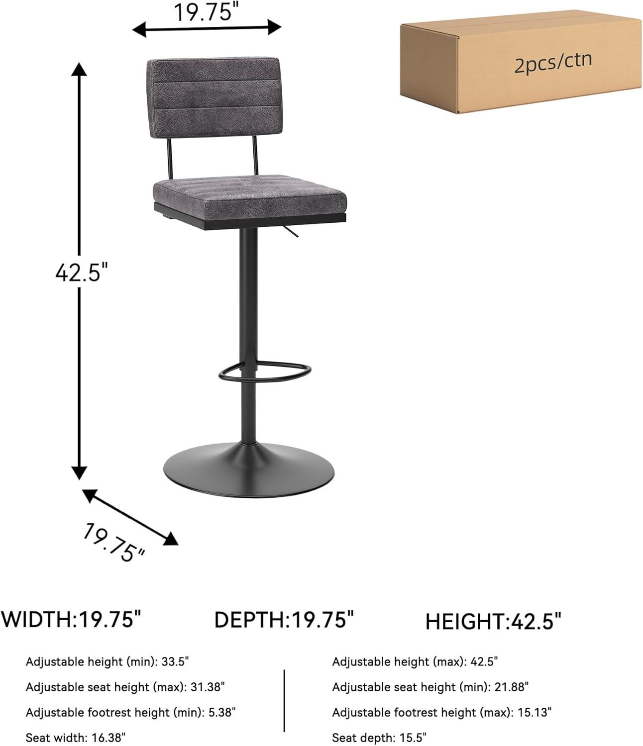 imageSignature Design by Ashley Jazmore Contemporary Velvet Upholstered Counter Height Bar Stool with Footrest and Adjustable Levelers Set of 2 Dark Brown amp BlackGrey