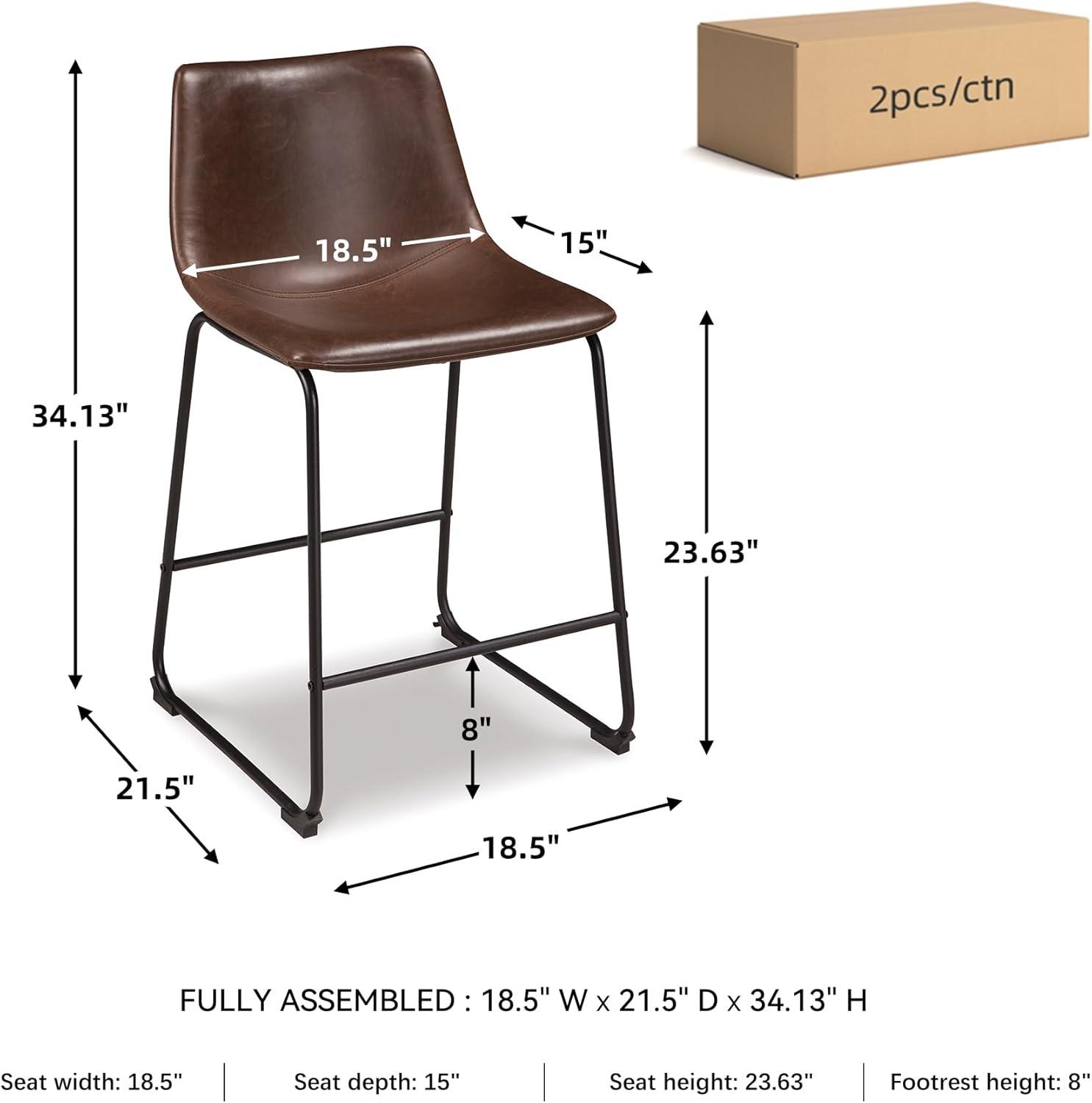 imageSignature Design by Ashley Jazmore Contemporary Velvet Upholstered Counter Height Bar Stool with Footrest and Adjustable Levelers Set of 2 Dark Brown amp BlackBrownBlack