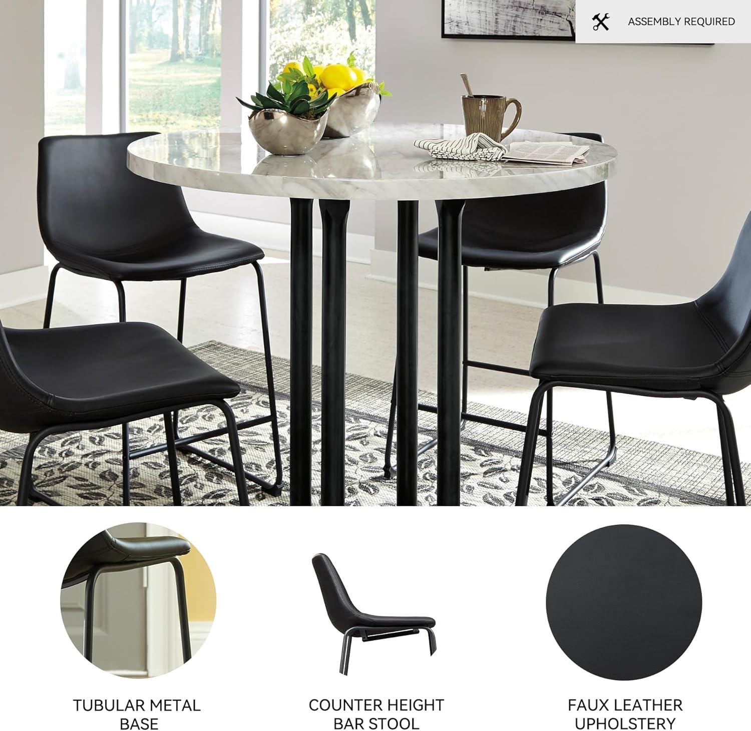 imageSignature Design by Ashley Jazmore Contemporary Velvet Upholstered Counter Height Bar Stool with Footrest and Adjustable Levelers Set of 2 Dark Brown amp BlackBlack