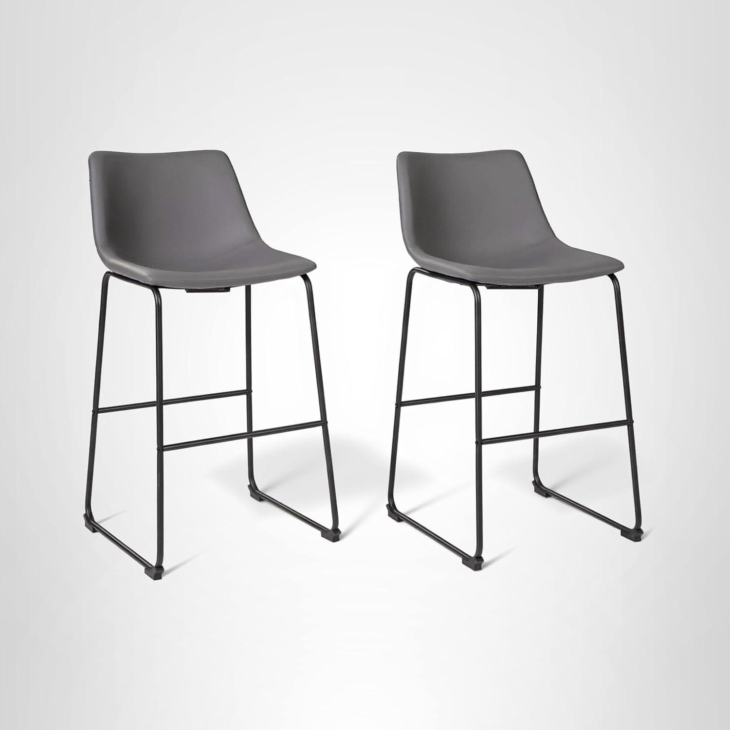 imageSignature Design by Ashley Jazmore Contemporary Velvet Upholstered Counter Height Bar Stool with Footrest and Adjustable Levelers Set of 2 Dark Brown amp BlackGrey