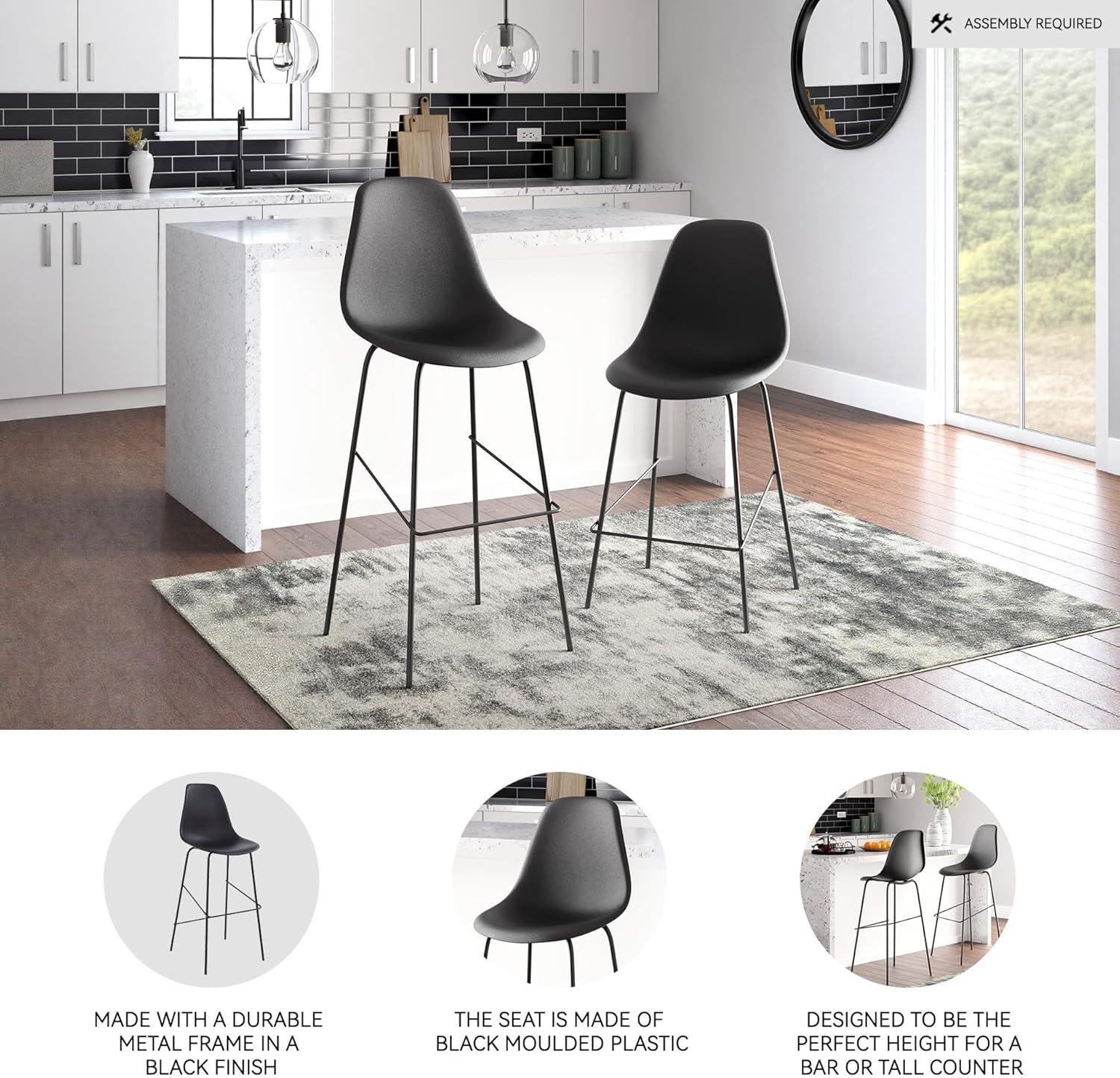 imageSignature Design by Ashley Jazmore Contemporary Velvet Upholstered Counter Height Bar Stool with Footrest and Adjustable Levelers Set of 2 Dark Brown amp BlackBlack