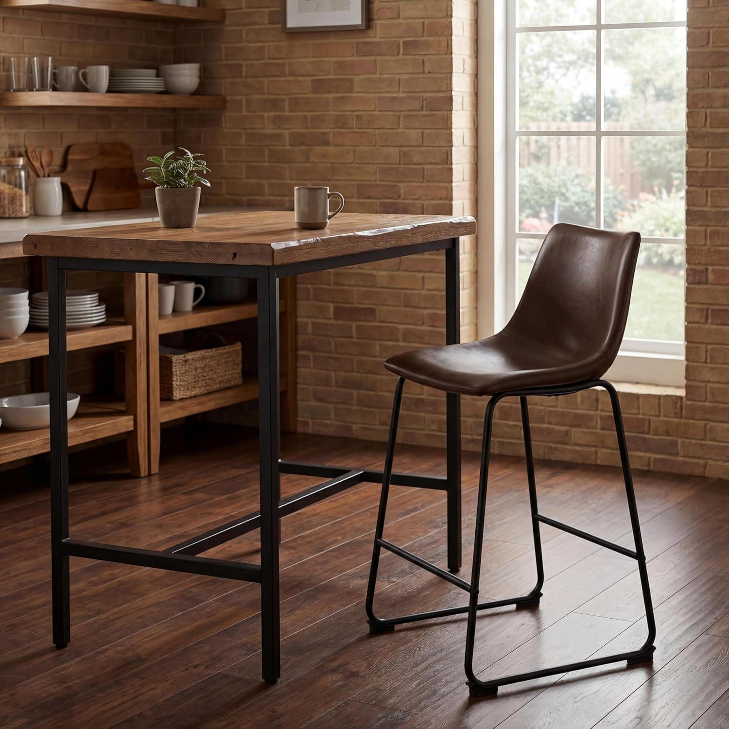 imageSignature Design by Ashley Jazmore Contemporary Velvet Upholstered Counter Height Bar Stool with Footrest and Adjustable Levelers Set of 2 Dark Brown amp BlackBrownBlack