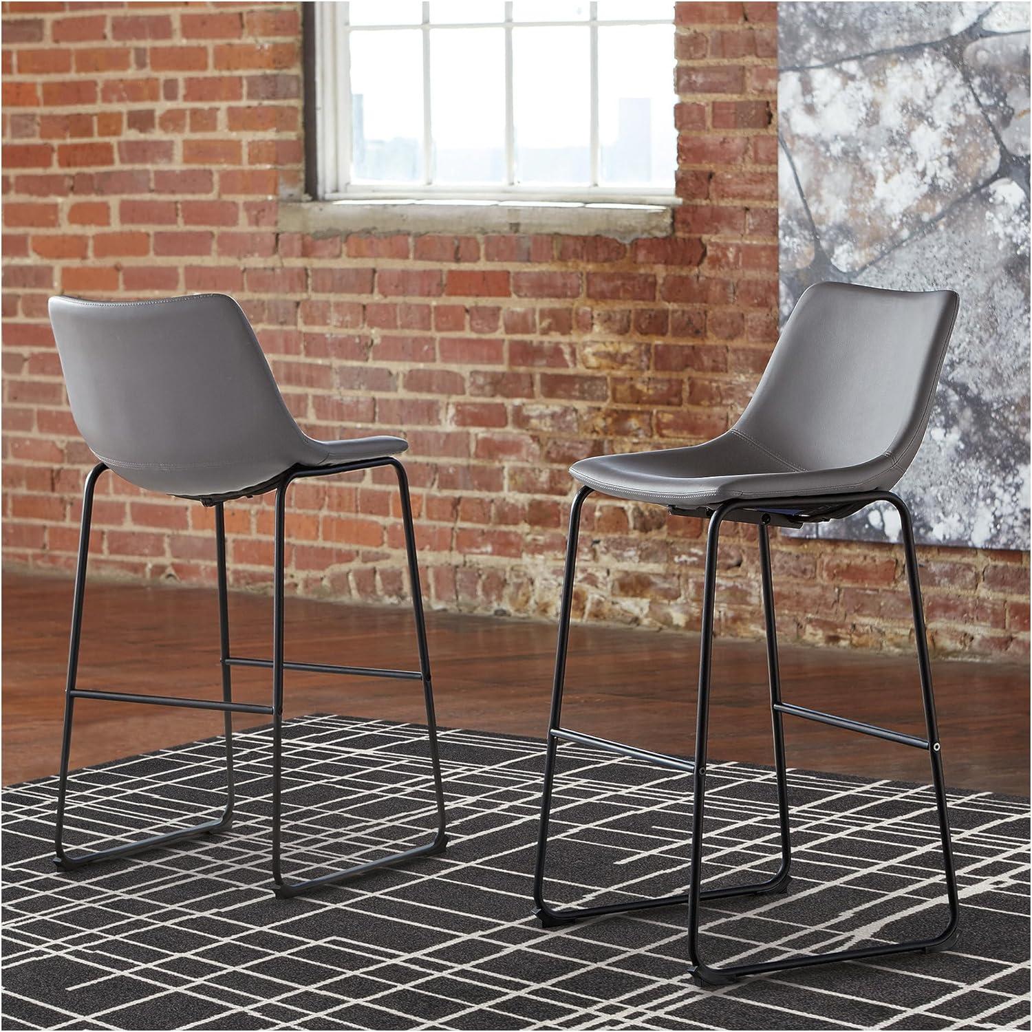 imageSignature Design by Ashley Jazmore Contemporary Velvet Upholstered Counter Height Bar Stool with Footrest and Adjustable Levelers Set of 2 Dark Brown amp BlackGrey