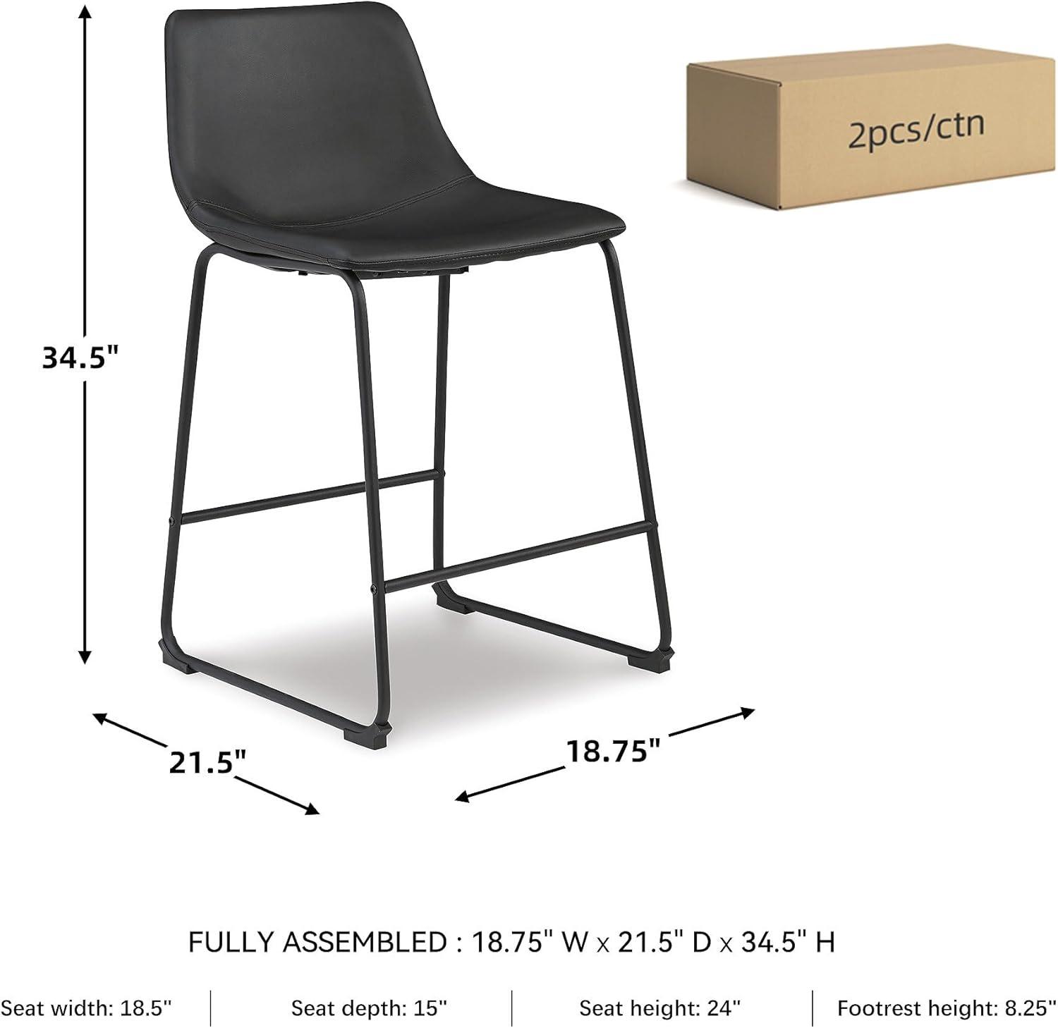 imageSignature Design by Ashley Jazmore Contemporary Velvet Upholstered Counter Height Bar Stool with Footrest and Adjustable Levelers Set of 2 Dark Brown amp BlackBlack