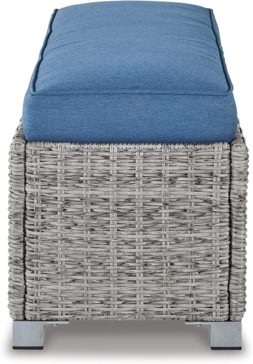 imageSignature Design by Ashley Naples Beach Casual Outdoor Bench with Cushion Nuvella Weather Resistant Fabric Light Gray amp BlueBench