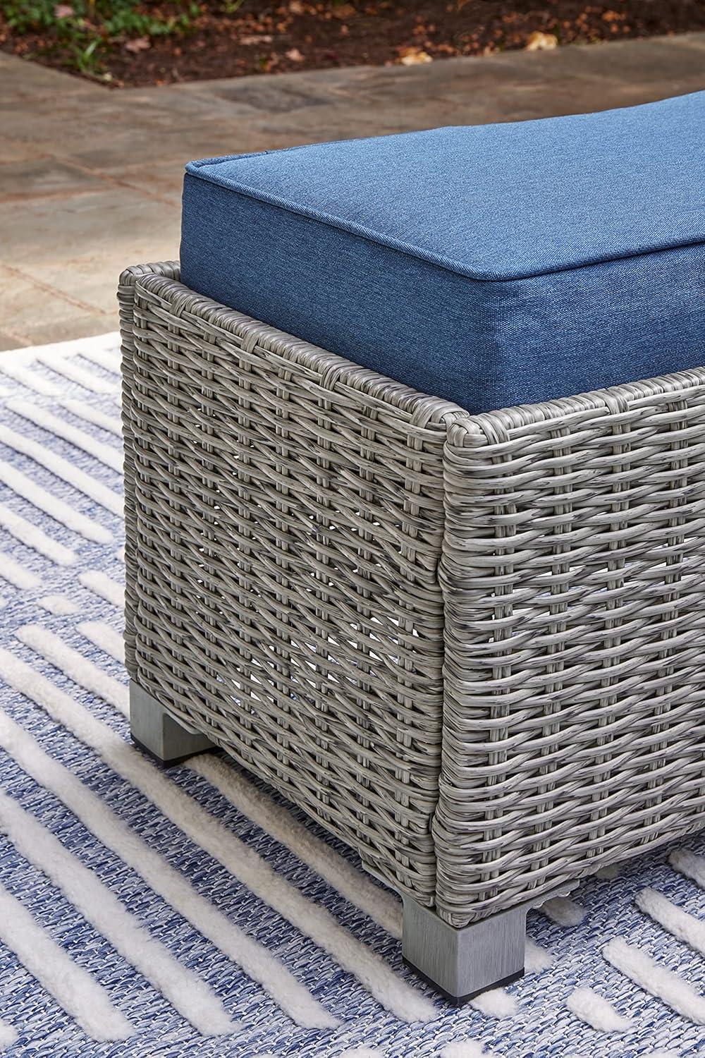 imageSignature Design by Ashley Naples Beach Casual Outdoor Bench with Cushion Nuvella Weather Resistant Fabric Light Gray amp BlueBench