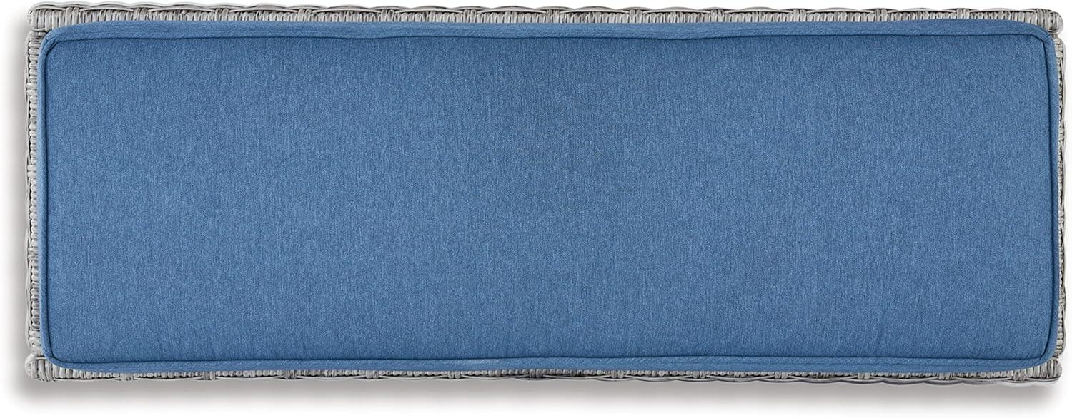 imageSignature Design by Ashley Naples Beach Casual Outdoor Bench with Cushion Nuvella Weather Resistant Fabric Light Gray amp BlueBench