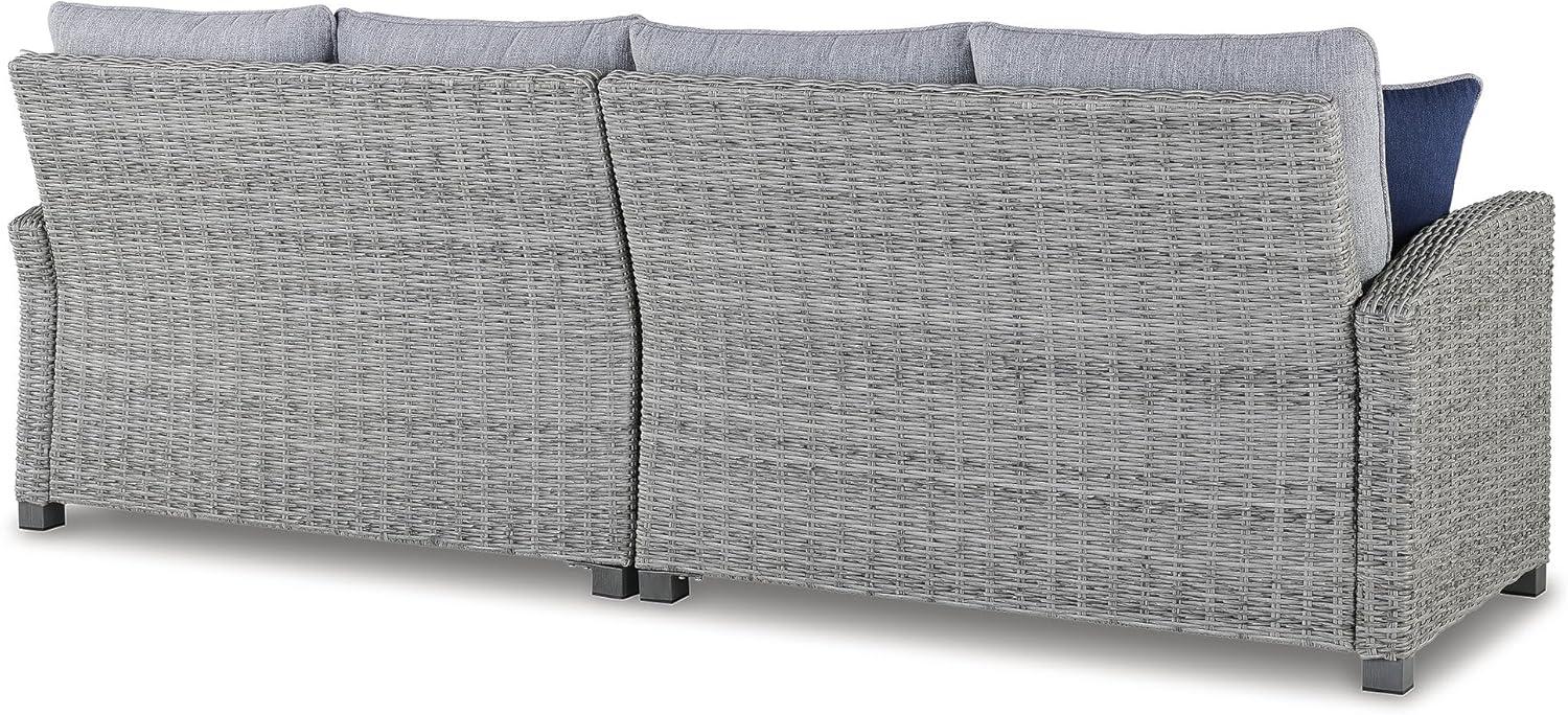 imageSignature Design by Ashley Naples Beach Casual Outdoor Bench with Cushion Nuvella Weather Resistant Fabric Light Gray amp BlueLoveseat