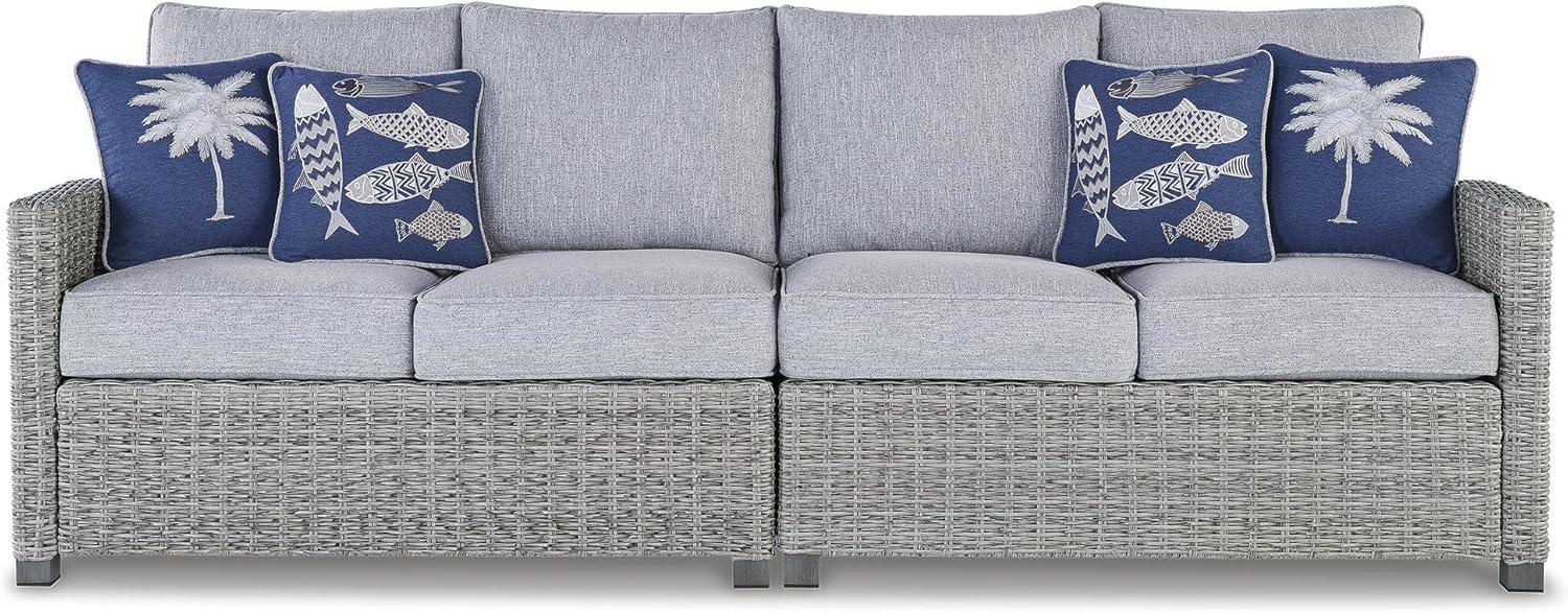 imageSignature Design by Ashley Naples Beach Casual Outdoor Bench with Cushion Nuvella Weather Resistant Fabric Light Gray amp BlueLoveseat