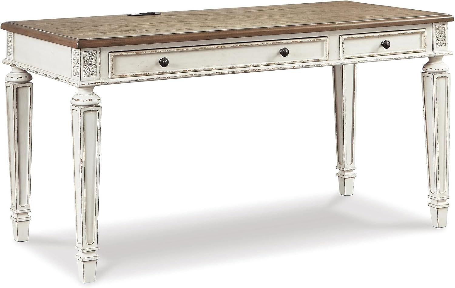 imageSignature Design by Ashley Realyn Cottage LShaped Distressed 2Piece Home Office Desk with Power Supply and USB Ports White amp Light BrownWhiteBrown