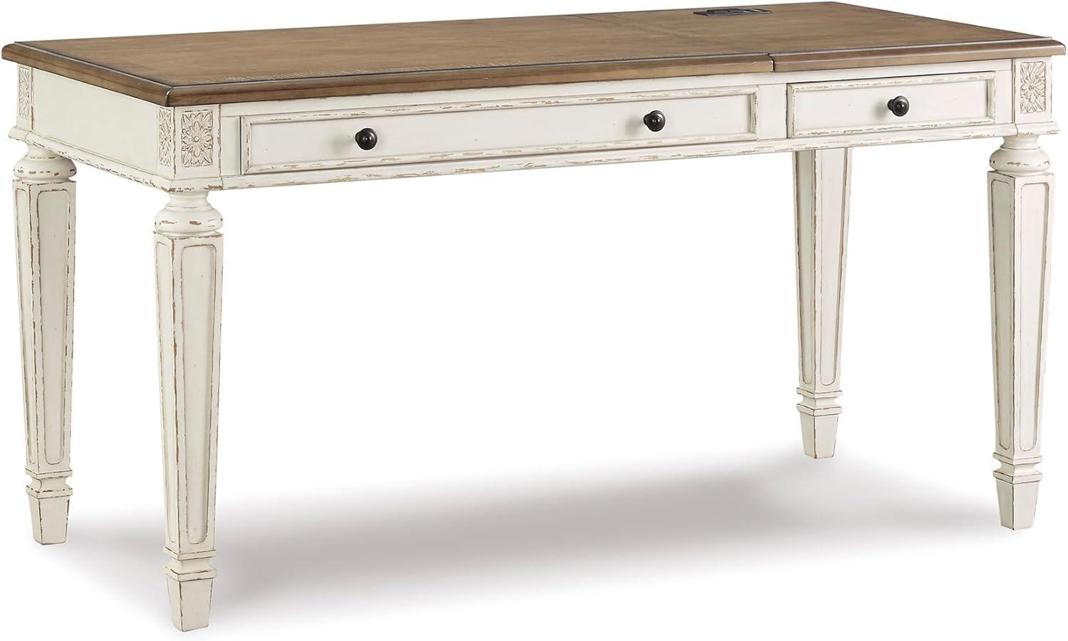 imageSignature Design by Ashley Realyn Cottage LShaped Distressed 2Piece Home Office Desk with Power Supply and USB Ports White amp Light BrownWhiteBrown