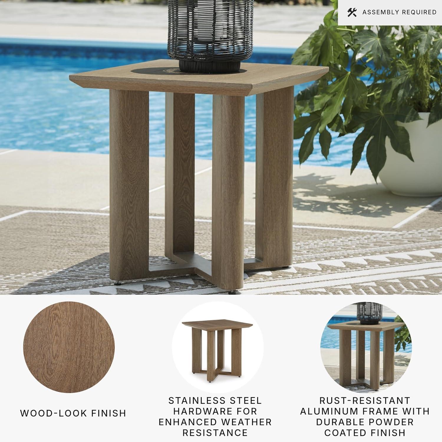 imageSignature Design by Ashley Serene Bay Casual Outdoor Dining Table with Sled Base Dark BrownOutdoor End Table