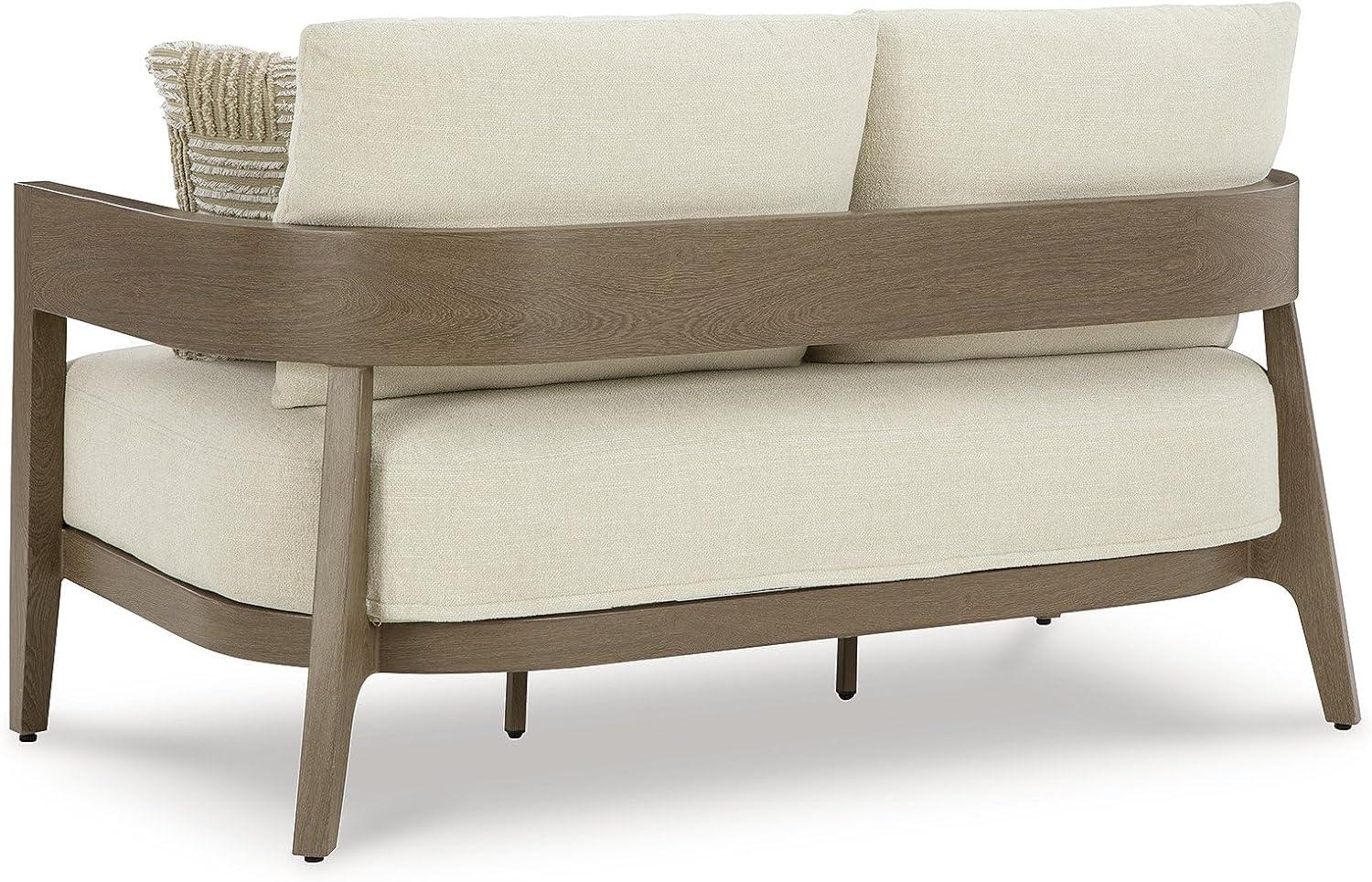 imageSignature Design by Ashley Serene Bay Casual Outdoor Dining Table with Sled Base Dark BrownOutdoor Loveseat with Cushion