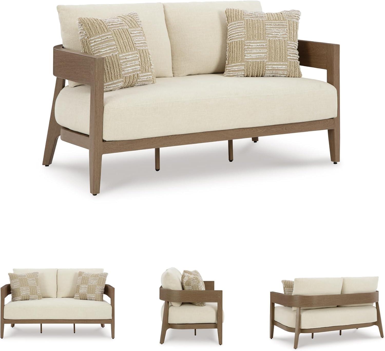 imageSignature Design by Ashley Serene Bay Casual Outdoor Dining Table with Sled Base Dark BrownOutdoor Loveseat with Cushion