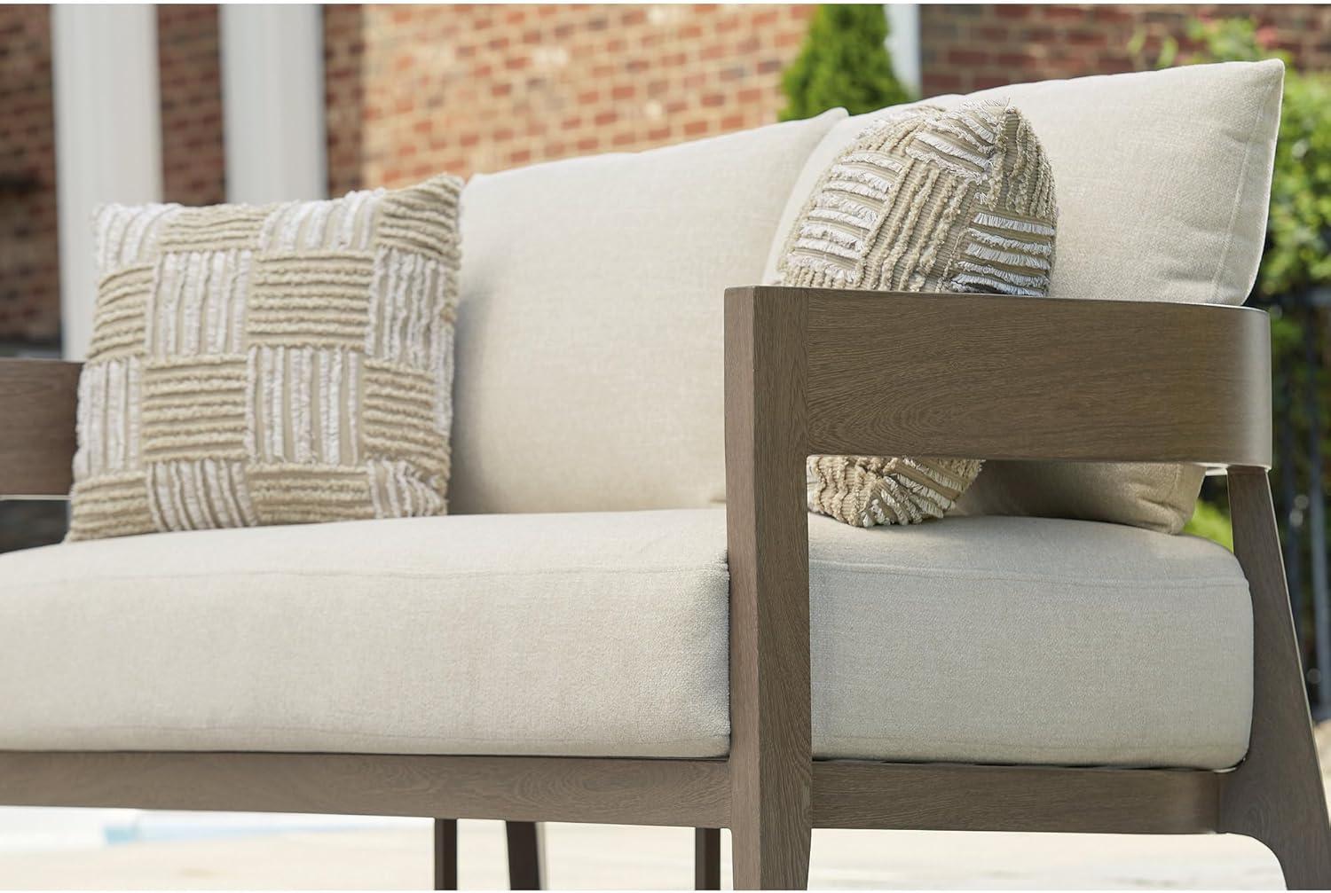 imageSignature Design by Ashley Serene Bay Casual Outdoor Dining Table with Sled Base Dark BrownOutdoor Loveseat with Cushion