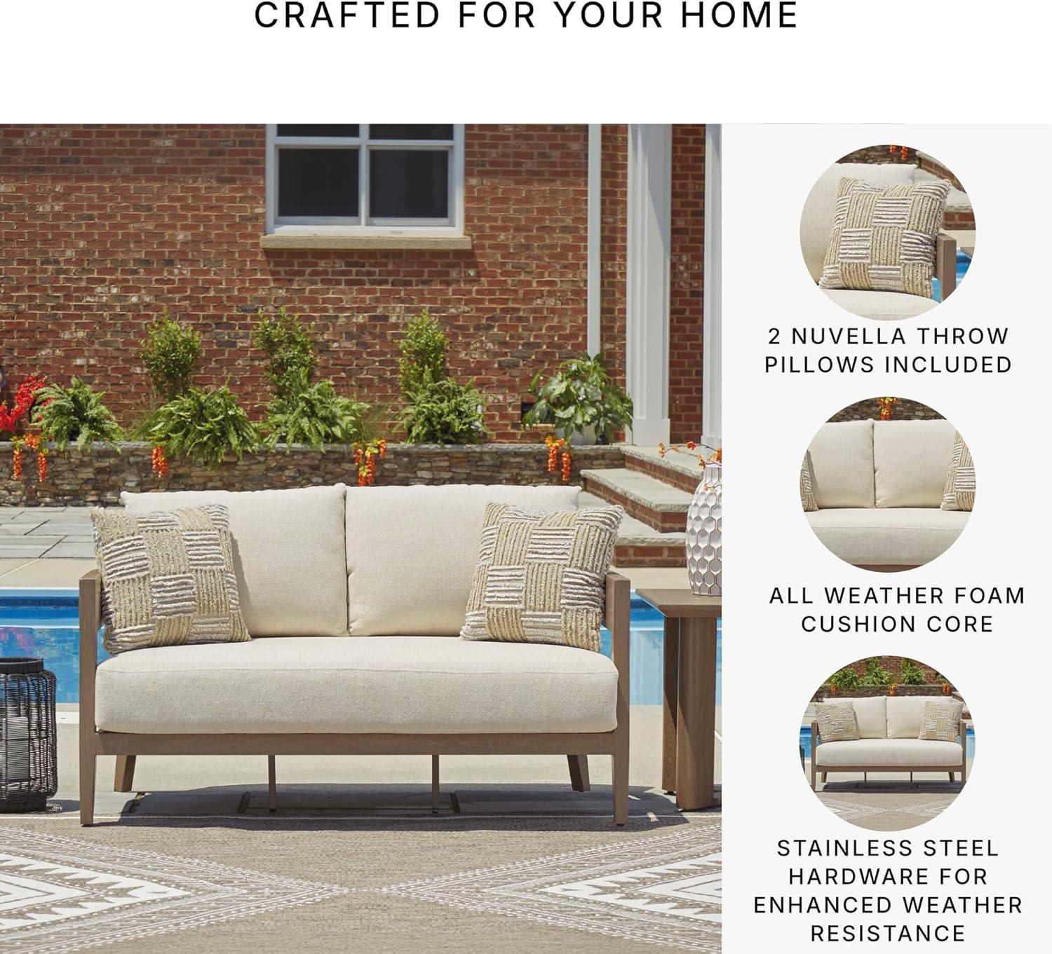 imageSignature Design by Ashley Serene Bay Casual Outdoor Dining Table with Sled Base Dark BrownOutdoor Loveseat with Cushion