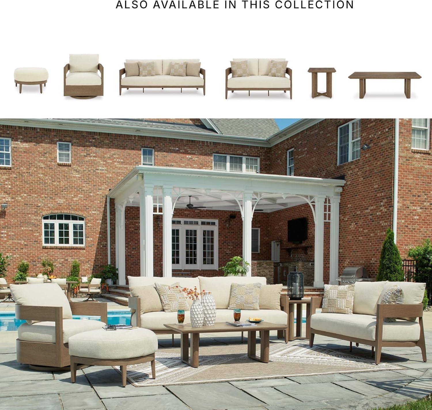 imageSignature Design by Ashley Serene Bay Casual Outdoor Dining Table with Sled Base Dark BrownOutdoor Loveseat with Cushion
