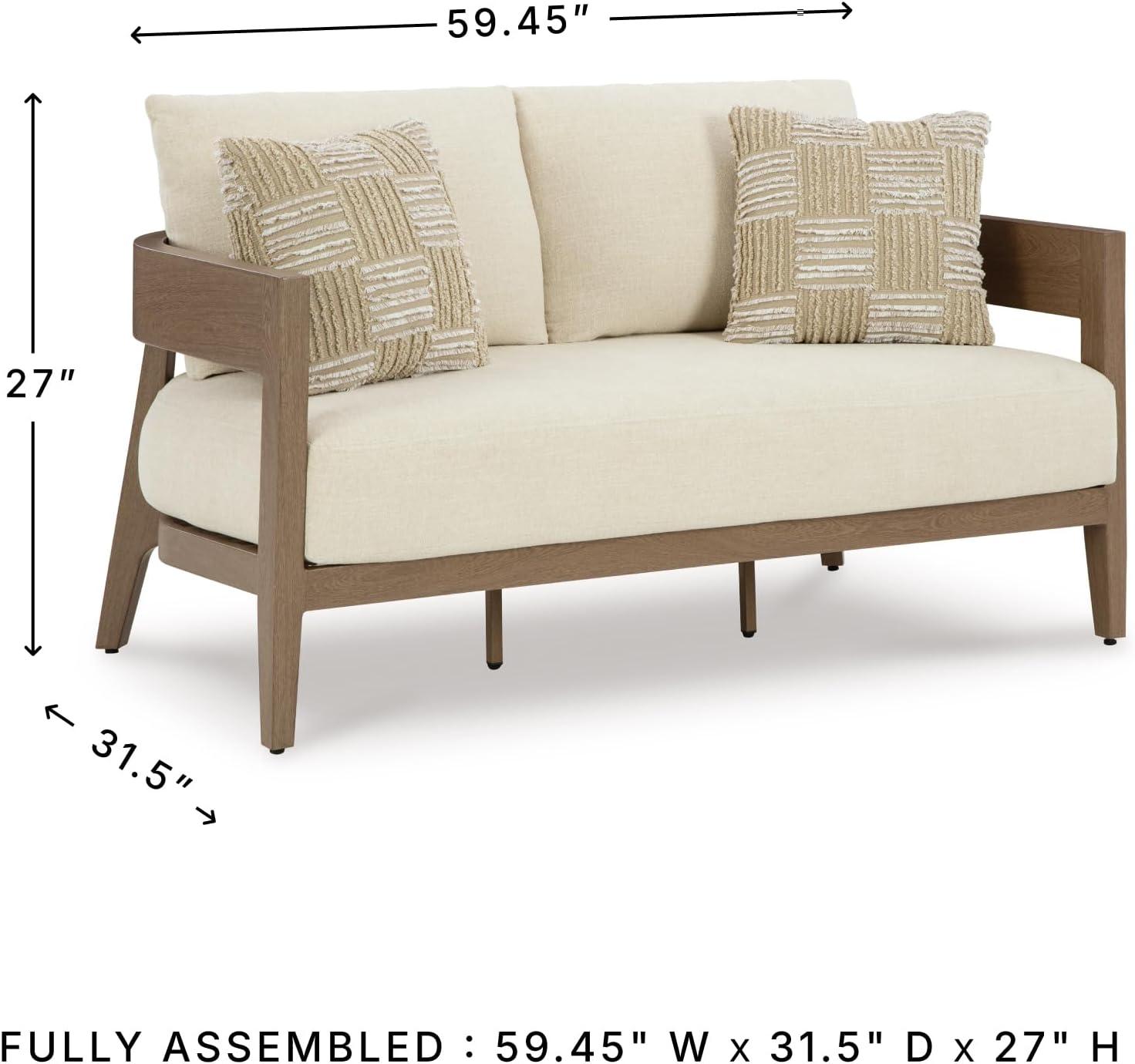imageSignature Design by Ashley Serene Bay Casual Outdoor Dining Table with Sled Base Dark BrownOutdoor Loveseat with Cushion