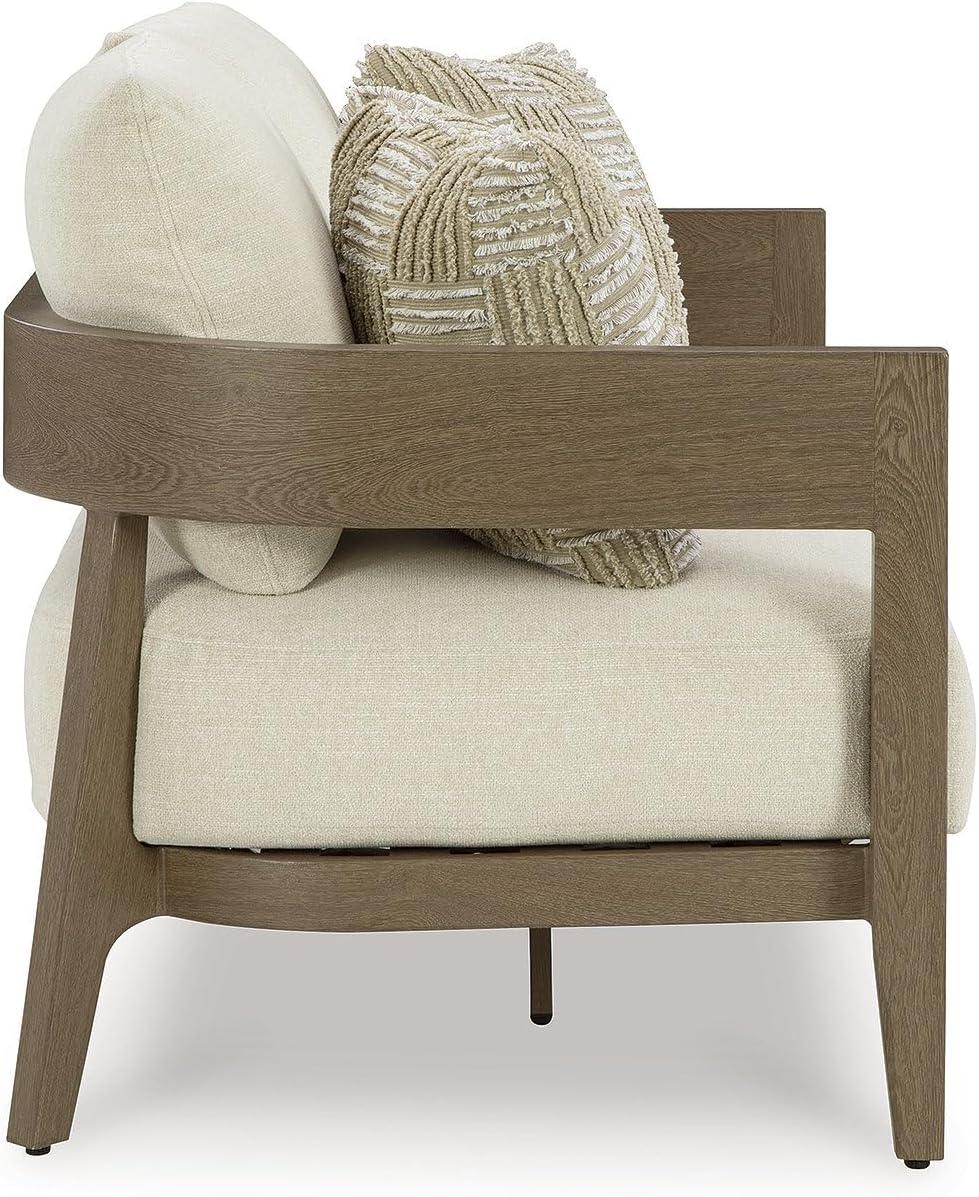 imageSignature Design by Ashley Serene Bay Casual Outdoor Dining Table with Sled Base Dark BrownOutdoor Loveseat with Cushion