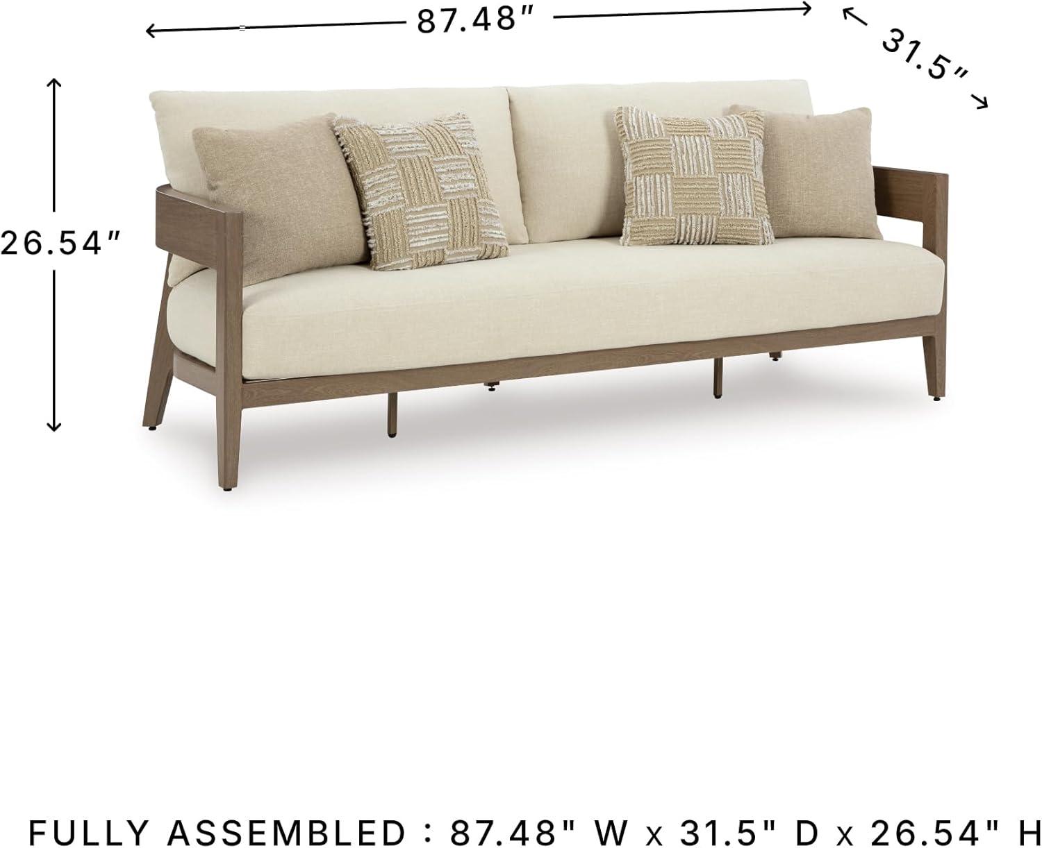 imageSignature Design by Ashley Serene Bay Casual Outdoor Dining Table with Sled Base Dark BrownOutdoor Sofa with Cushion