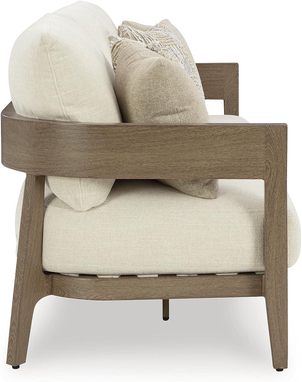 imageSignature Design by Ashley Serene Bay Casual Outdoor Dining Table with Sled Base Dark BrownOutdoor Sofa with Cushion