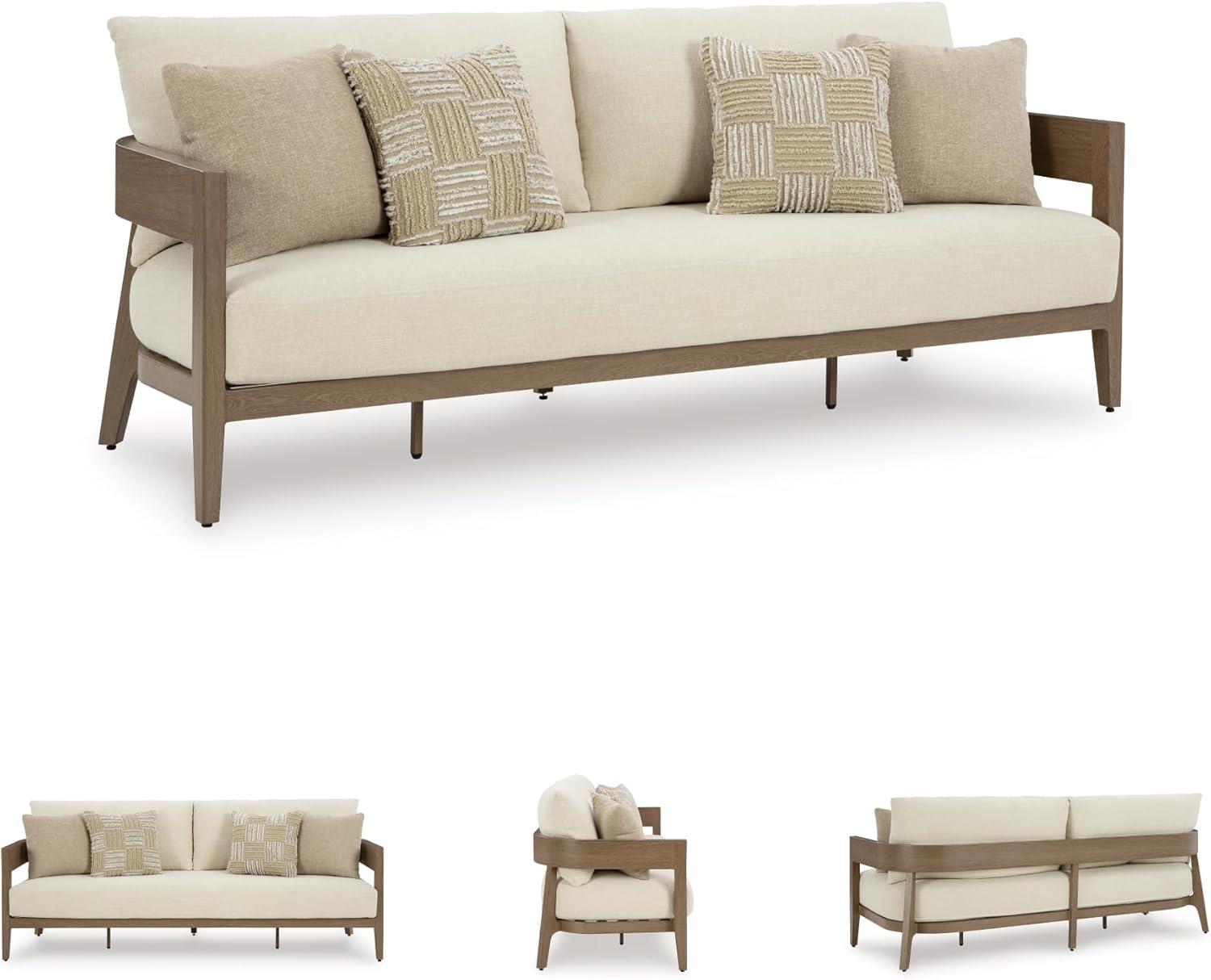 imageSignature Design by Ashley Serene Bay Casual Outdoor Dining Table with Sled Base Dark BrownOutdoor Sofa with Cushion