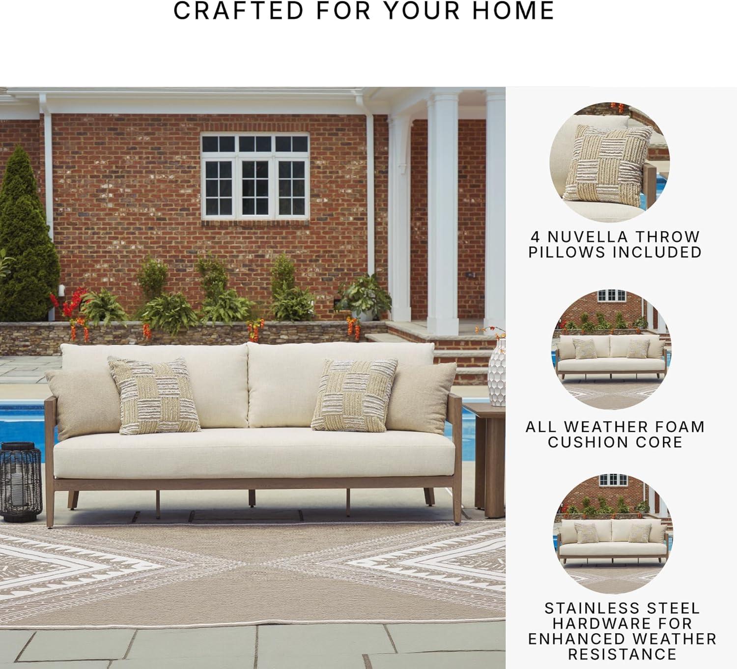 imageSignature Design by Ashley Serene Bay Casual Outdoor Dining Table with Sled Base Dark BrownOutdoor Sofa with Cushion