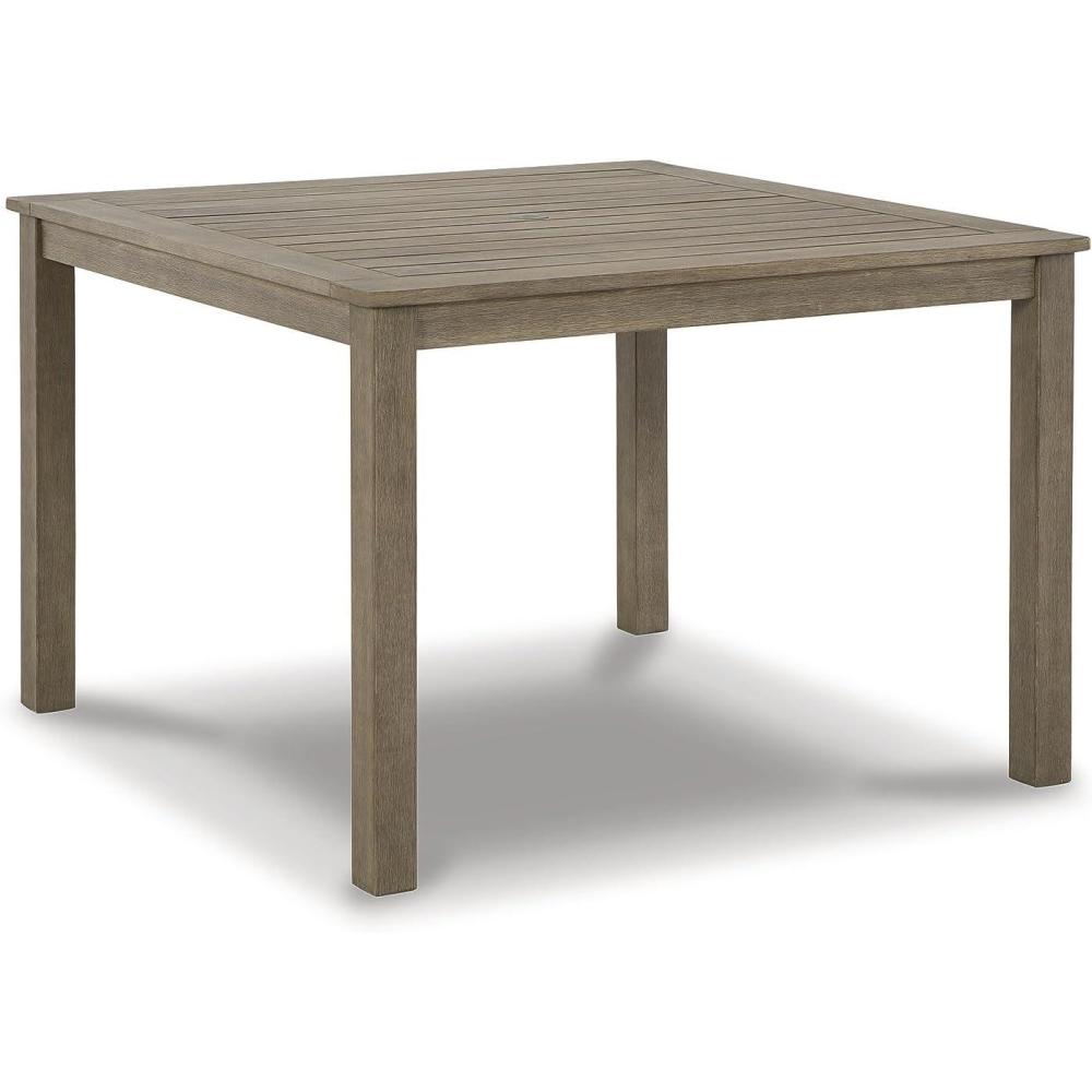 imageSignature Design by Ashley Aria Plains Casual Outdoor Square Dining Table with Umbrella Option BrownBrown