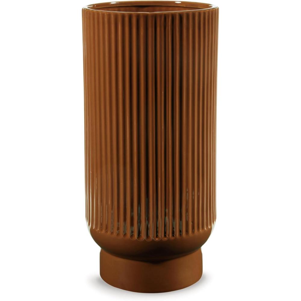 imageSignature Design by Ashley Avalyah Casual IndoorOutdoor 15 Glazed Ceramic Tabletop Vase with Wide Mouth Dark Brown15