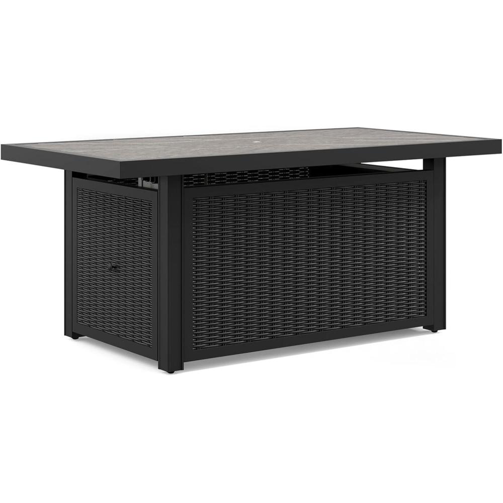 imageSignature Design by Ashley Beachcroft Casual Weather and Rust Resistant BatteryOperated Outdoor Fire Pit Table with Adjustable Flame Control and Protective Cover Black amp Light GrayBlack