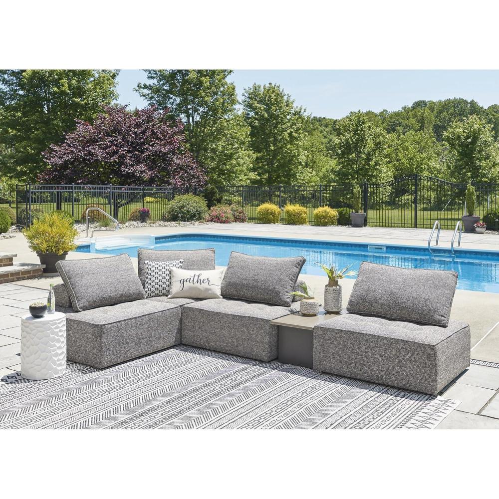 imageSignature Design by Ashley Bree Zee RightArm Facing Modern 4Piece Outdoor Sectional with Tufted Cushion Gray5Piece Outdoor Sectional