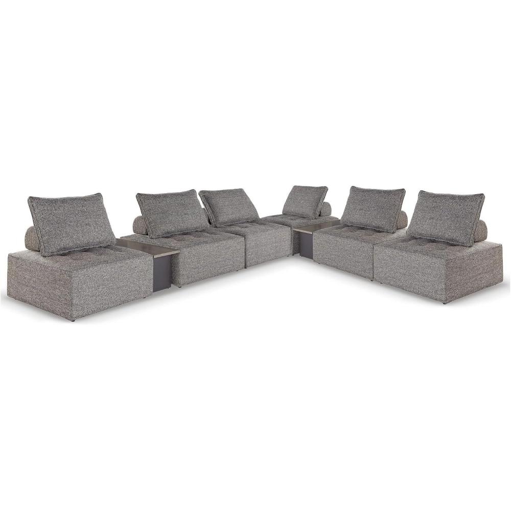 imageSignature Design by Ashley Bree Zee RightArm Facing Modern 4Piece Outdoor Sectional with Tufted Cushion Gray8Piece Outdoor Modular Seating with End Tables