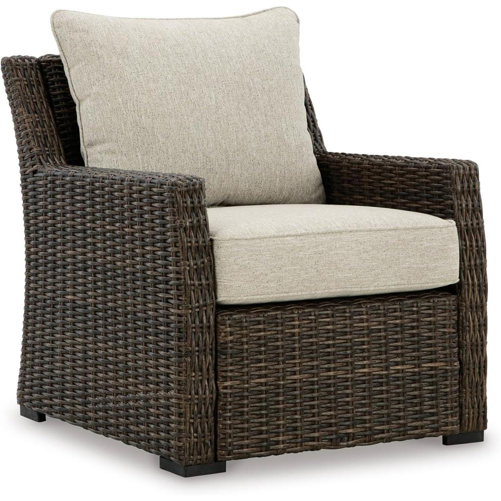 imageSignature Design by Ashley Brook Ranch Casual Outdoor Multiuse Table with 1 Fixed Shelf Dark Brown amp GrayLounge Chair