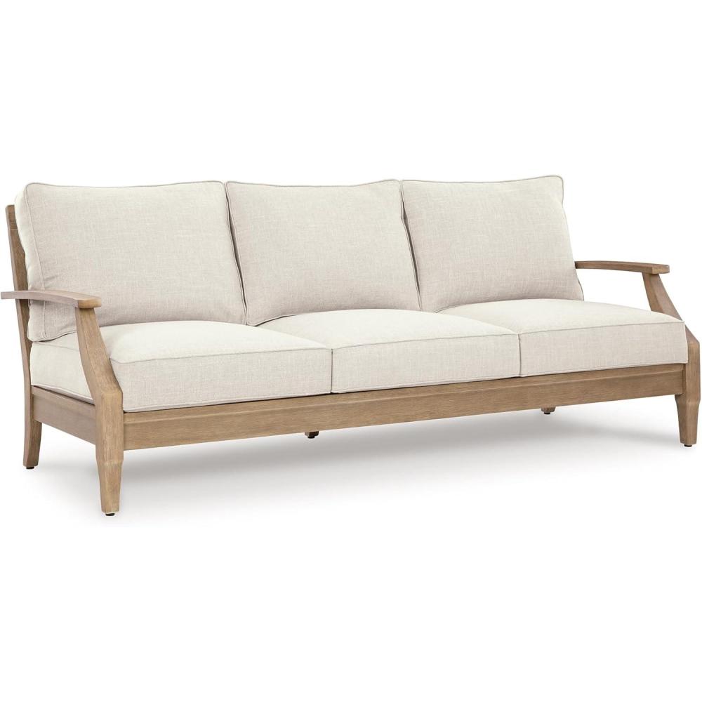 imageSignature Design by Ashley Clare View Symmetrical Contemporary 3Piece Outdoor Sectional with Cushion and 6 Throw Pillows BeigeLinen