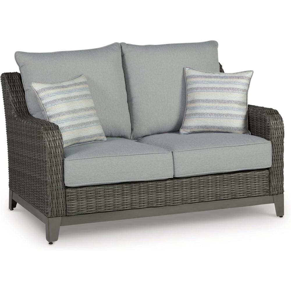 imageSignature Design by Ashley Elite Park Outdoor Bench with Foam Cushion Nuvella Weather Resistant Fabric Rust Free Aluminum Frame 54 W x 17 D x 165 H GrayLoveseat