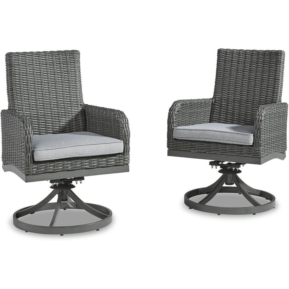 imageSignature Design by Ashley Elite Park Outdoor Bench with Foam Cushion Nuvella Weather Resistant Fabric Rust Free Aluminum Frame 54 W x 17 D x 165 H GraySwivel Chair Set