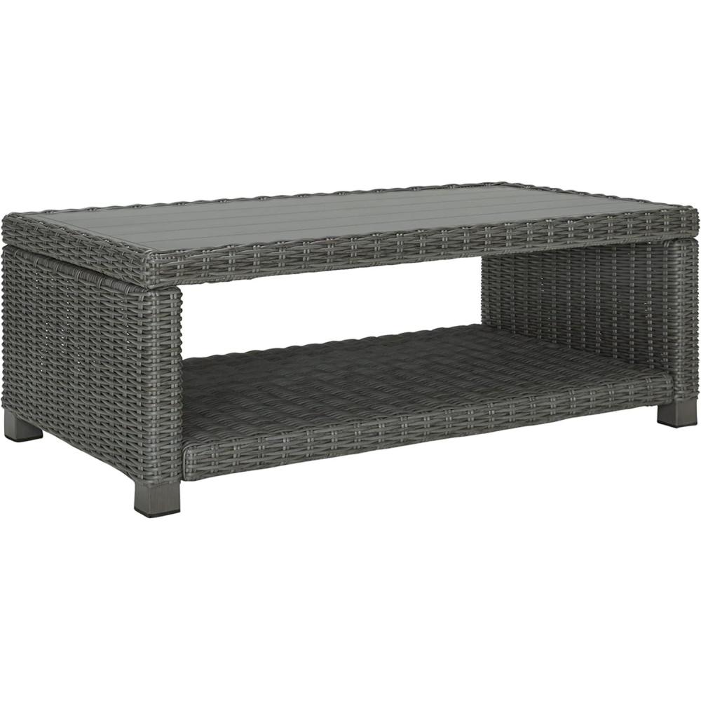 imageSignature Design by Ashley Elite Park Outdoor Bench with Foam Cushion Nuvella Weather Resistant Fabric Rust Free Aluminum Frame 54 W x 17 D x 165 H GrayCoffee