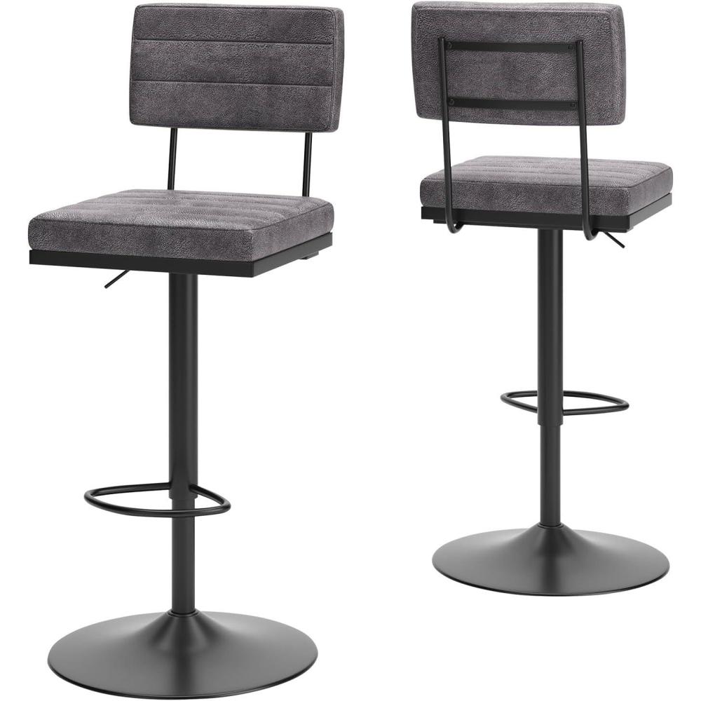 imageSignature Design by Ashley Jazmore Contemporary Velvet Upholstered Counter Height Bar Stool with Footrest and Adjustable Levelers Set of 2 Dark Brown amp BlackGrey