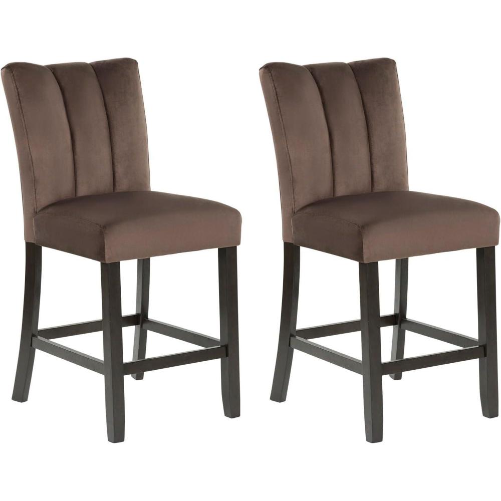 imageSignature Design by Ashley Jazmore Contemporary Velvet Upholstered Counter Height Bar Stool with Footrest and Adjustable Levelers Set of 2 Dark Brown amp BlackUpholsered Brown