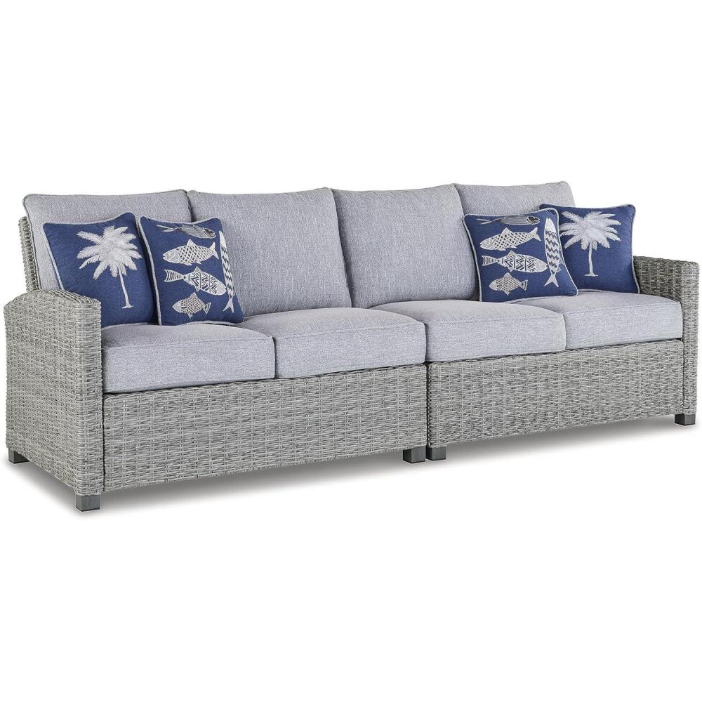 imageSignature Design by Ashley Naples Beach Casual Outdoor Bench with Cushion Nuvella Weather Resistant Fabric Light Gray amp BlueLoveseat