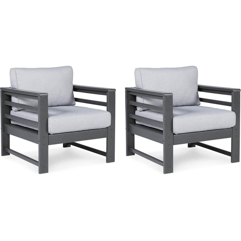 imageSignature Design by Ashley Outdoor Amora HDPE Patio Lounge Chair 2 Count Charcoal GrayLounge Chair Set