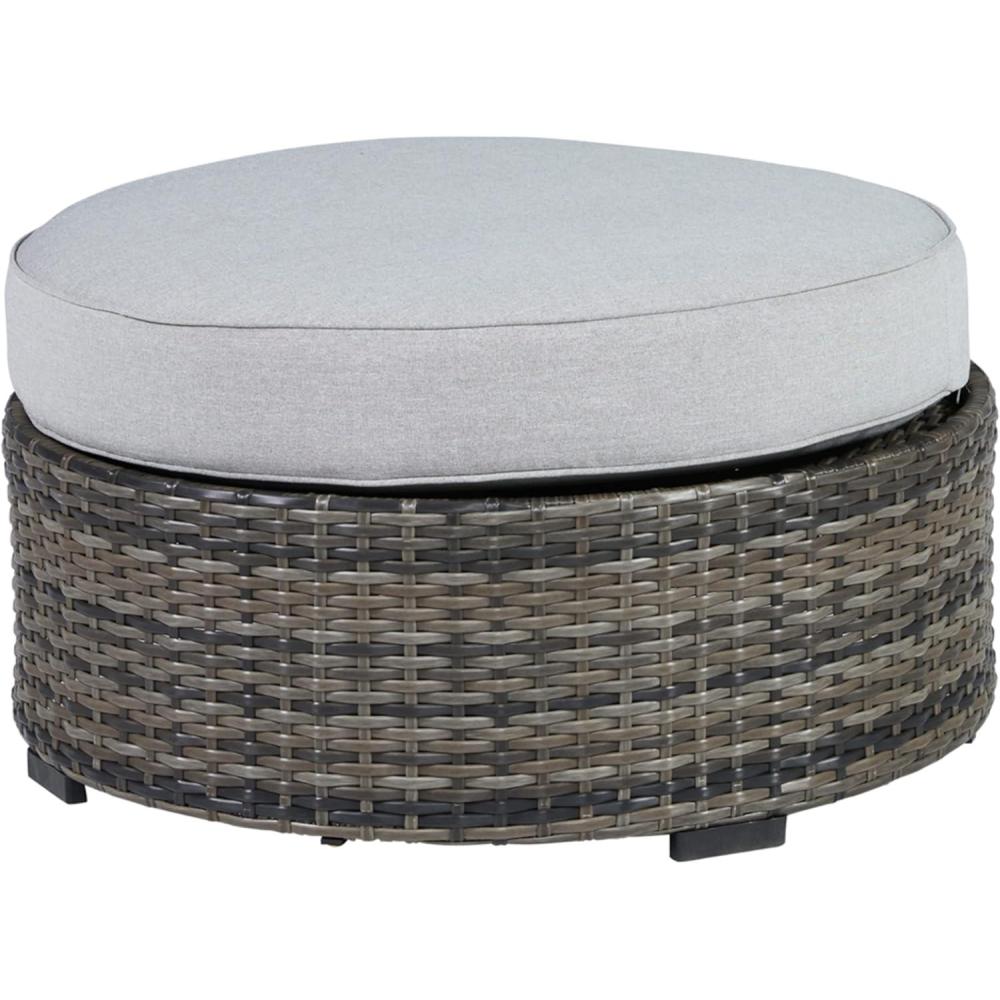 imageSignature Design by Ashley Outdoor Harbor Court Patio Wicker Ottoman with CushionNuvella Weather Resistant Fabric GrayOttoman